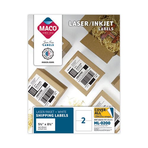 MACO Cover-all Opaque Laser/inkjet Shipping Labels Internet Format 5.5 X 8.5 White 2 Labels/sheet 100 Sheets/box - Office - MACO®
