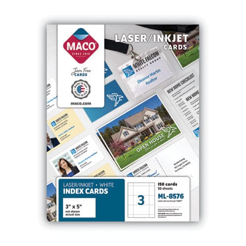 MACO Unruled Microperforated Laser/inkjet Index Cards 3 X 5 White 150 Cards 3 Cards/sheet 50 Sheets/box - School Supplies - MACO®
