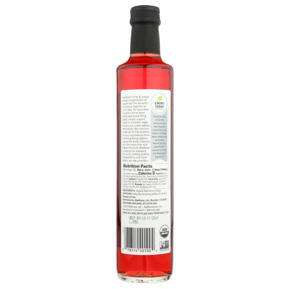 MADHAVA Grocery > Pantry > Condiments MADHAVA: Red Wine Vinegar, 500 ml