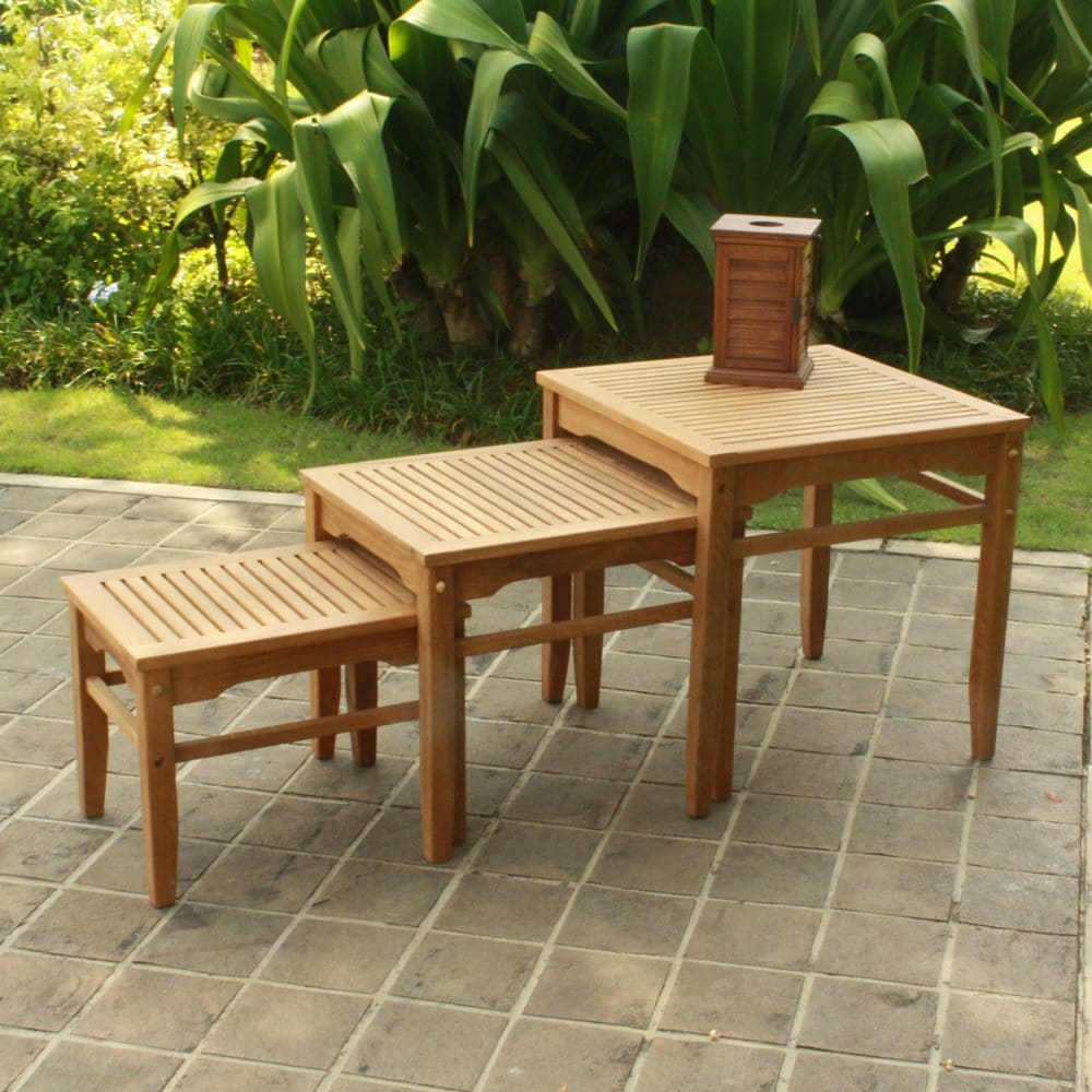 Madison Teak 3-Piece Table Set - Patio Accent Tables - Madison