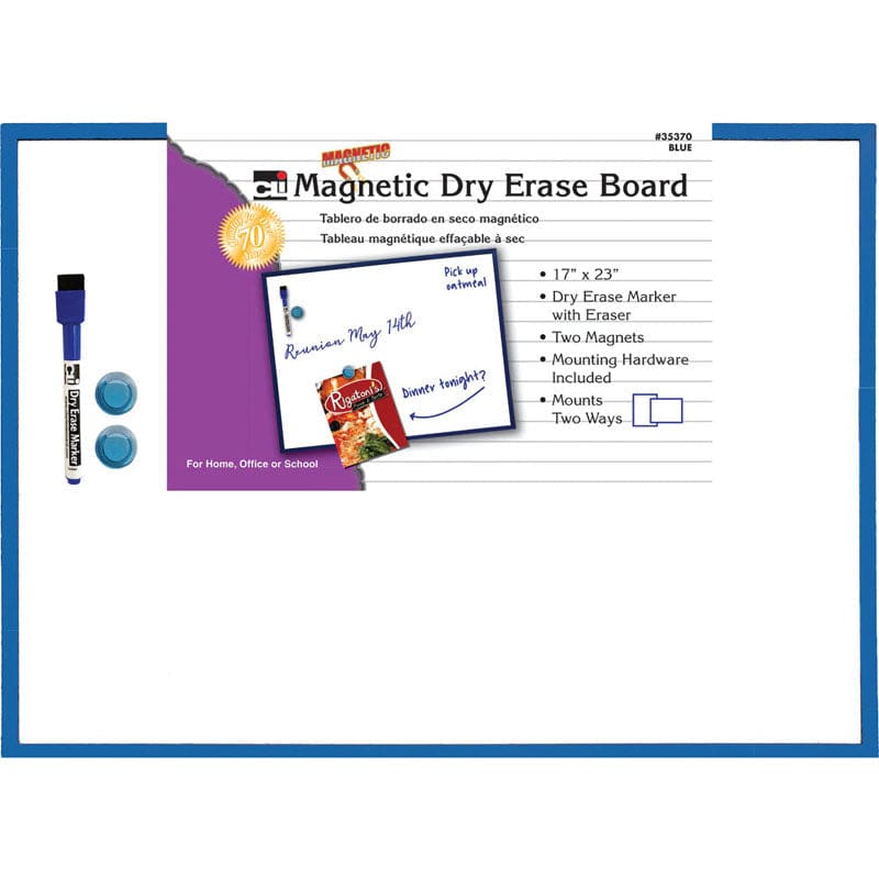 Magnetic Dry Erase Board Blue Frame 17X23 with Eraser And Marker (Pack of 2) - Dry Erase Boards - Charles Leonard