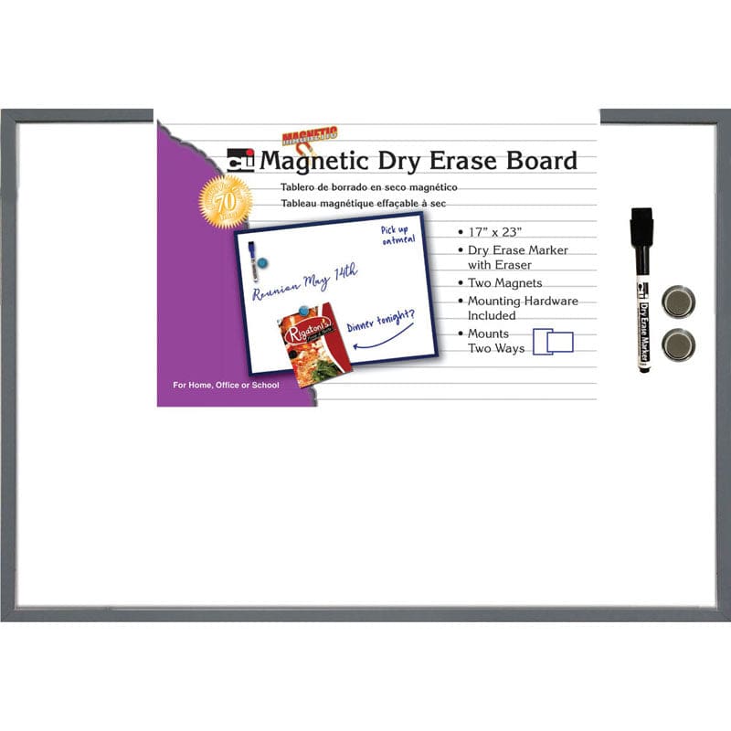 Magnetic Dry Erase Board Grey Frame 17X23 With Eraser And Marker (Pack of 2) - Dry Erase Boards - Charles Leonard