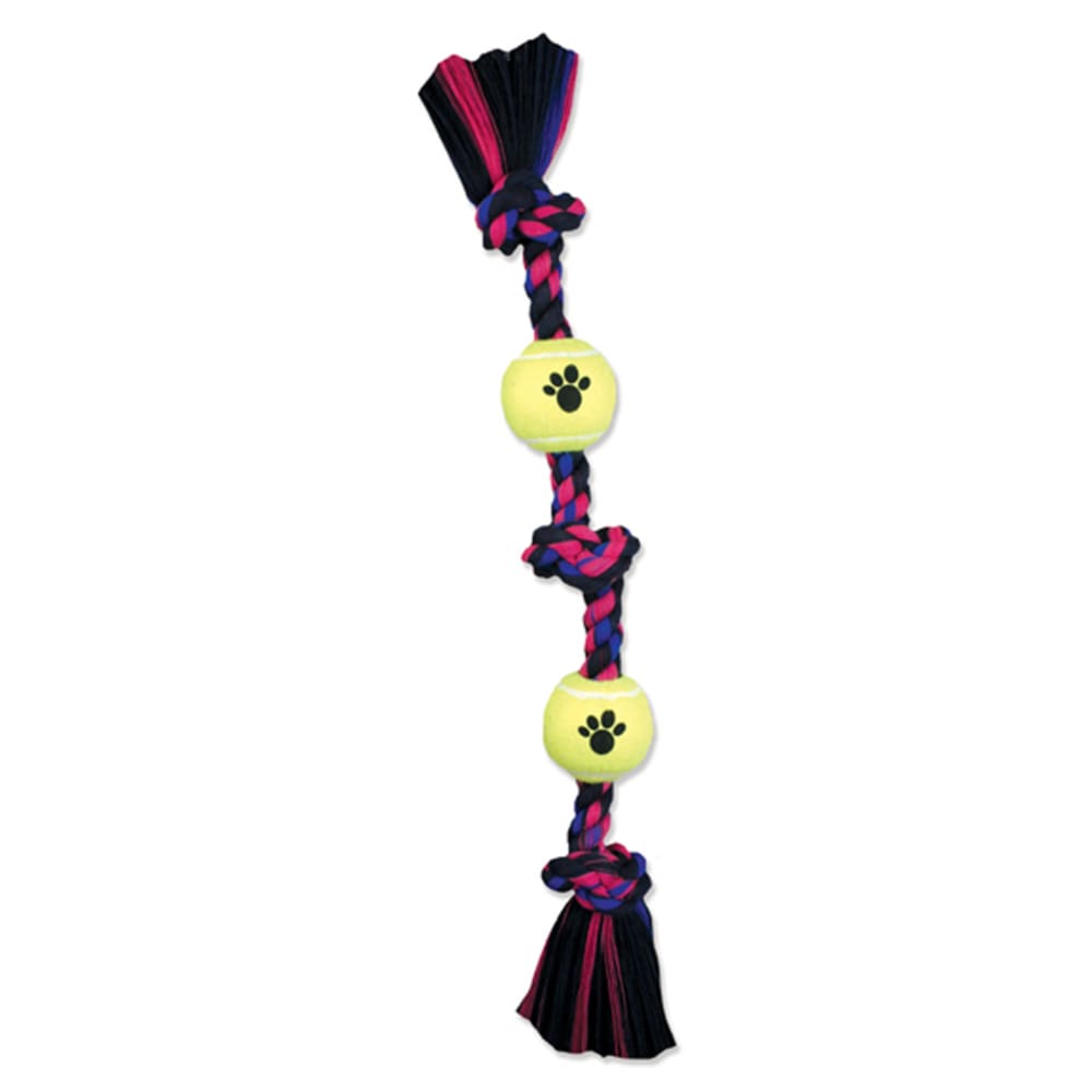 Mammoth Pet Products 3 Knot Tug Dog toy w/4in Tennis Ball 3 Knots Rope with Tennis Ball Multi-Color 20 in Medium - Pet Supplies - Mammoth