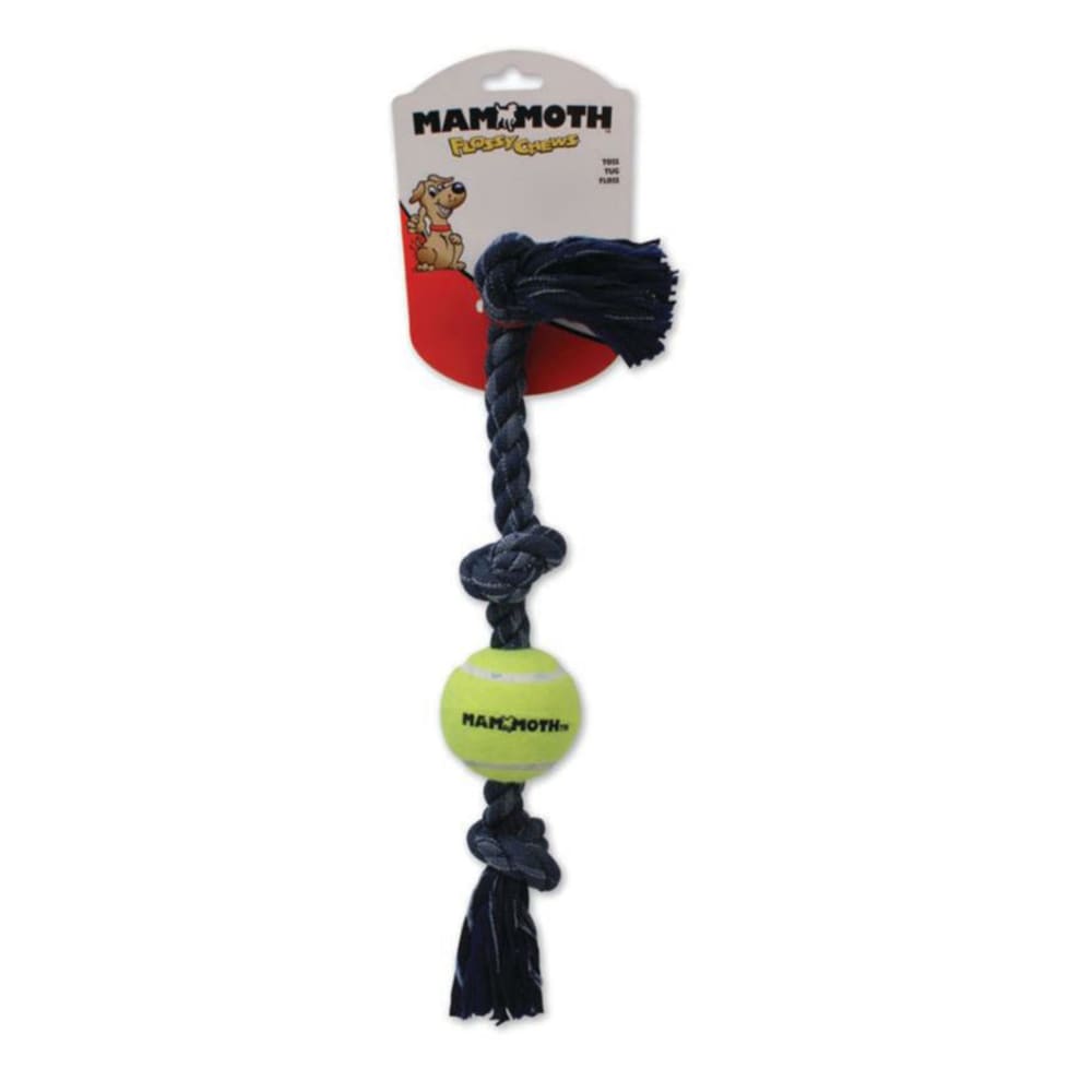 Mammoth Pet Products Denim 3 Knot Tug with Ball Dog Toy 3 Knots Rope with Tennis Ball Grey 20 in Medium - Pet Supplies - Mammoth Pet