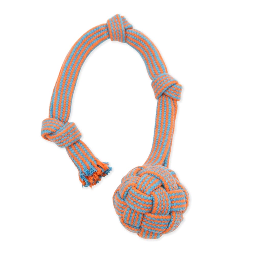 Mammoth Pet Products EXTRA Flossy Webbing Ball w-Fling Handle Dog Toy Orange-Blue; 1ea-SM; 16 in - Pet Supplies - Mammoth Pet