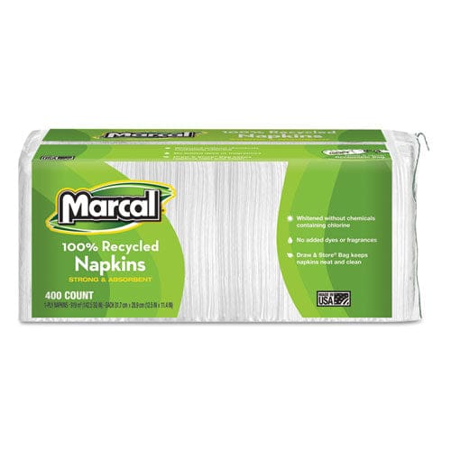 Marcal 100% Recycled Lunch Napkins 1-ply 11.4 X 12.5 White 400/pack - Food Service - Marcal®