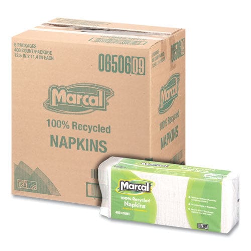 Marcal 100% Recycled Lunch Napkins 1-ply 11.4 X 12.5 White 400/pack - Food Service - Marcal®