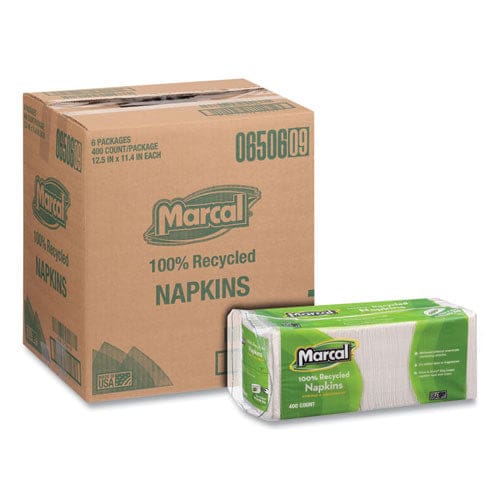 Marcal 100% Recycled Lunch Napkins 1-ply 11.4 X 12.5 White 400/pack - Food Service - Marcal®