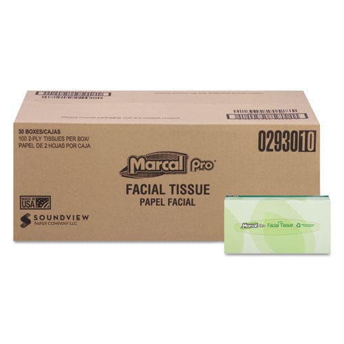 Marcal PRO 100% Recycled Convenience Pack Facial Tissue Septic Safe 2-ply White 100 Sheets/box 30 Boxes/carton - Janitorial & Sanitation -
