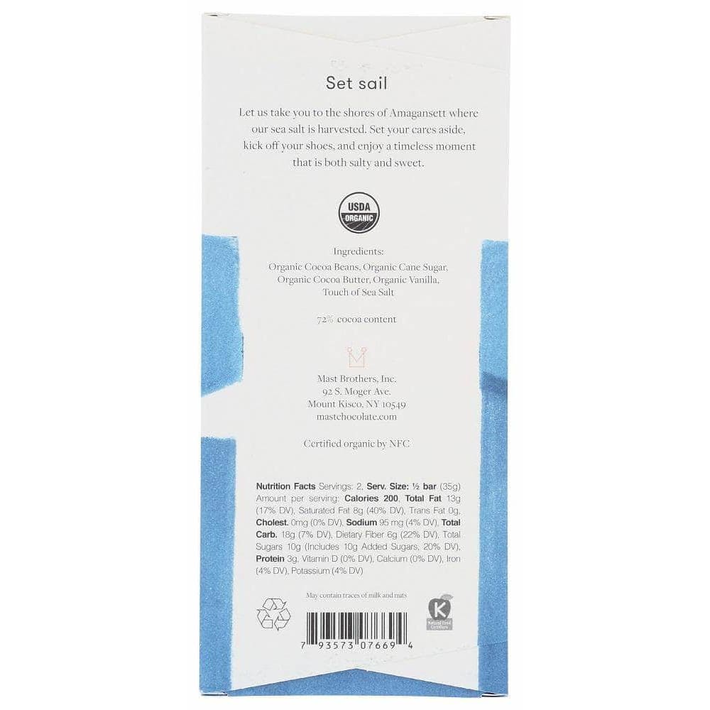 Mast Mast Sea Salt Chocolate Bar, 2.50 oz