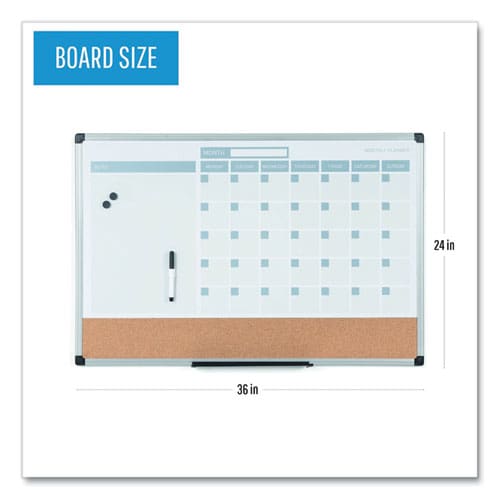 MasterVision 3-in-1 Calendar Planner 36 X 24 White Surface Silver Aluminum Frame - School Supplies - MasterVision®