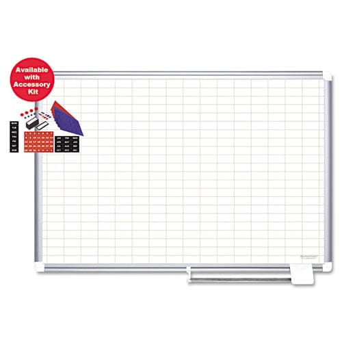 MasterVision Gridded Magnetic Porcelain Dry Erase Planning Board 1 X 2 Grid 72 X 48 White Surface Silver Aluminum Frame - School Supplies -