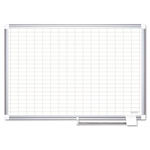 MasterVision Gridded Magnetic Porcelain Dry Erase Planning Board 1 X 2 Grid 72 X 48 White Surface Silver Aluminum Frame - School Supplies -