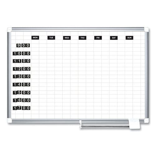 MasterVision Gridded Magnetic Steel Dry Erase Planning Board 1 X 2 Grid 72 X 48 White Surface Silver Aluminum Frame - School Supplies -