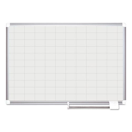 MasterVision Gridded Magnetic Steel Dry Erase Planning Board 2 X 3 Grid 48 X 36 White Surface Silver Aluminum Frame - School Supplies -