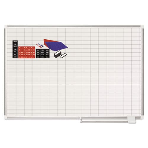 MasterVision Gridded Magnetic Steel Dry Erase Planning Board With Accessories 1 X 2 Grid 48 X 36 White Surface Silver Aluminum Frame -