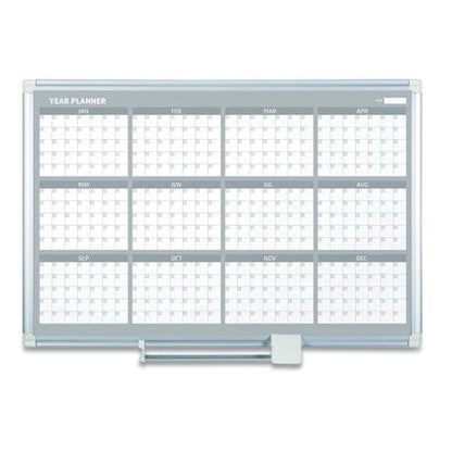 MasterVision Magnetic Dry Erase Calendar Board 12-month Calendar 48 X 36 White Surface Silver Aluminum Frame - School Supplies -