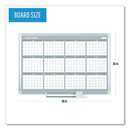 MasterVision Magnetic Dry Erase Calendar Board 12-month Calendar 48 X 36 White Surface Silver Aluminum Frame - School Supplies -