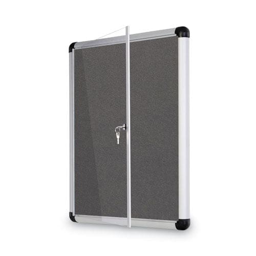 MasterVision Slim-line Enclosed Fabric Bulletin Board One Door 28 X 38 Gray Surface Aluminum Frame - School Supplies - MasterVision®