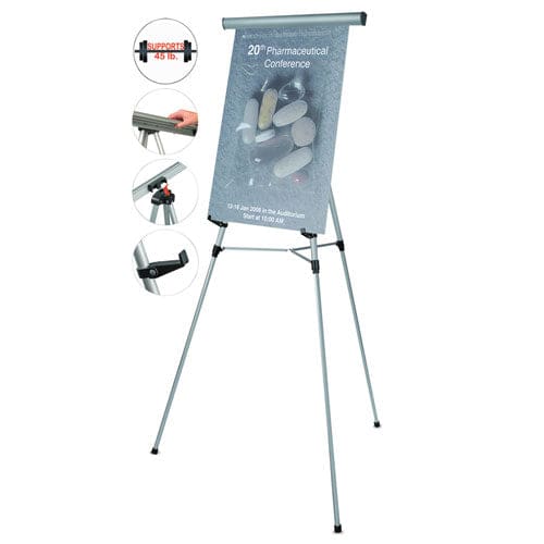 MasterVision Telescoping Tripod Display Easel Adjusts 35 To 64 High Metal Silver - School Supplies - MasterVision®