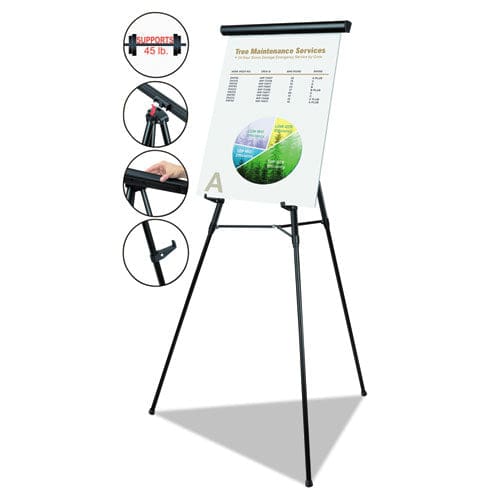 MasterVision Telescoping Tripod Display Easel Adjusts 38 To 69 High Metal Black - School Supplies - MasterVision®