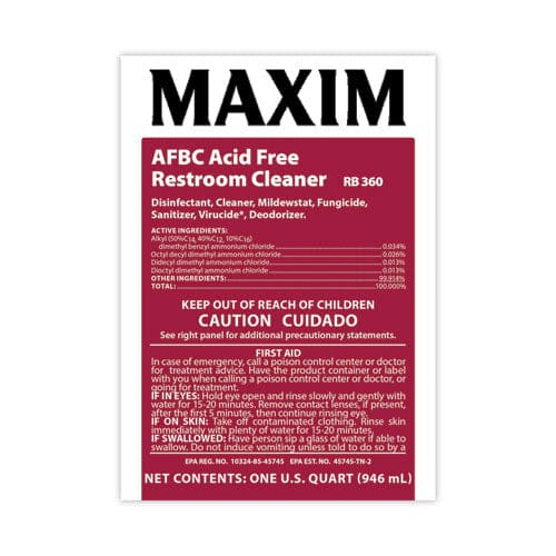 Maxim Afbc Acid-free Restroom Cleaner Safe-to-ship Fresh Scent 32 Oz Bottle 6/carton - School Supplies - Maxim®