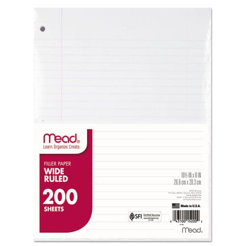 Mead Filler Paper 3-hole 8 X 10.5 Wide/legal Rule 200/pack - School Supplies - Mead®