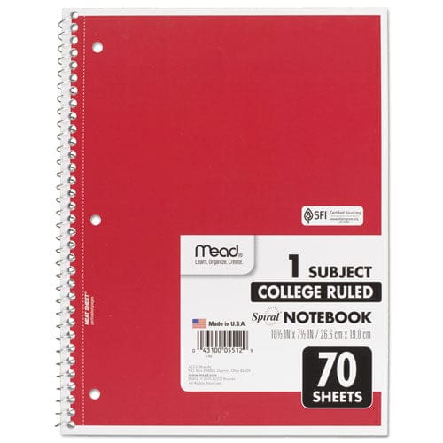 Mead Spiral Notebook 3-hole Punched 1 Subject Medium/college Rule Randomly Assorted Covers 10.5 X 7.5 70 Sheets - School Supplies - Mead®