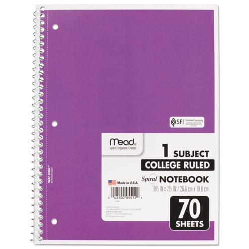 Mead Spiral Notebook 3-hole Punched 1 Subject Medium/college Rule Randomly Assorted Covers 10.5 X 7.5 70 Sheets - School Supplies - Mead®