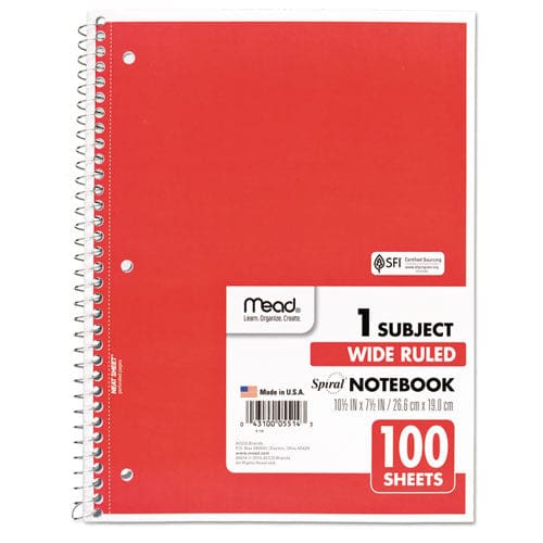 Mead Spiral Notebook 3-hole Punched 1 Subject Wide/legal Rule Randomly Assorted Covers 10.5 X 7.5 100 Sheets - School Supplies - Mead®