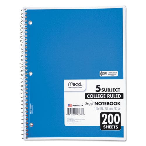 Mead Spiral Notebook 5 Subject Medium/college Rule Randomly Assorted Covers 11 X 8 200 Sheets - School Supplies - Mead®