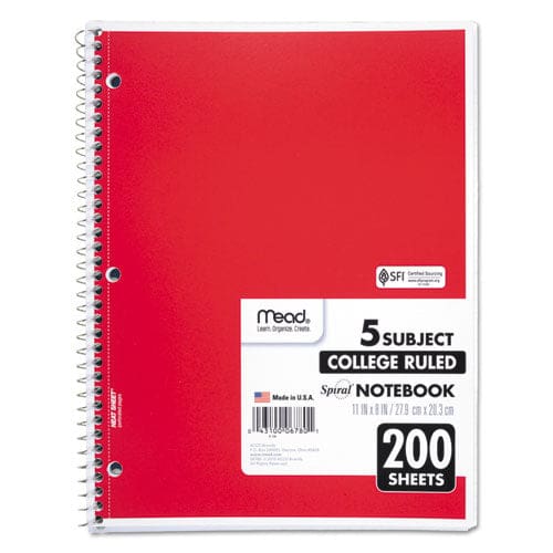 Mead Spiral Notebook 5 Subject Medium/college Rule Randomly Assorted Covers 11 X 8 200 Sheets - School Supplies - Mead®