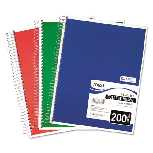 Mead Spiral Notebook 5 Subject Medium/college Rule Randomly Assorted Covers 11 X 8 200 Sheets - School Supplies - Mead®