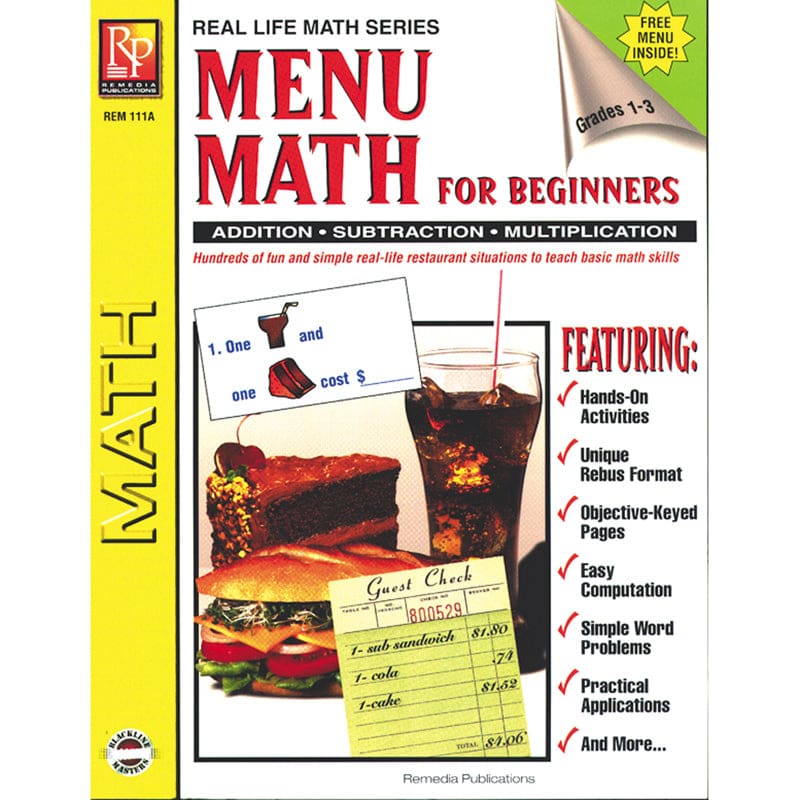 Menu Math For Beginners (Pack of 6) - Money - Remedia Publications