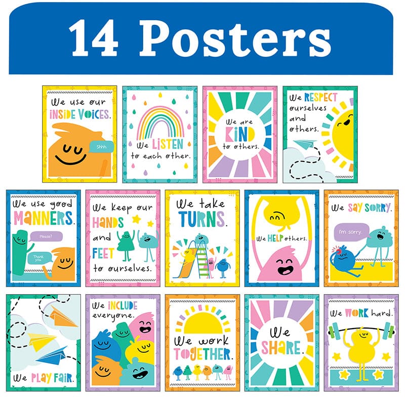 Mini Posters Rules Happy Class Set (Pack of 6) - Classroom Theme - Carson Dellosa Education