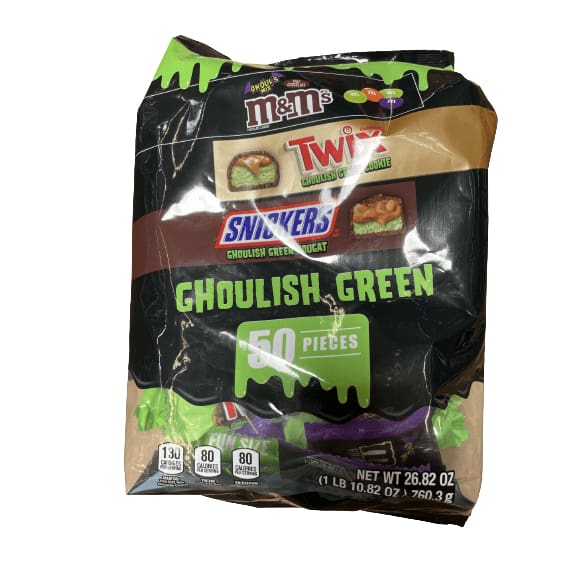 Mars Wrigley Variety M&M's, Snickers & Twix Ghoulish Green Halloween Candy - 50 Ct Bulk Bag