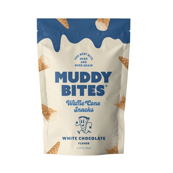 MUDDY BITES Grocery > Snacks MUDDY BITES: Waffle Cone Snacks White Chocolate, 2.33 oz