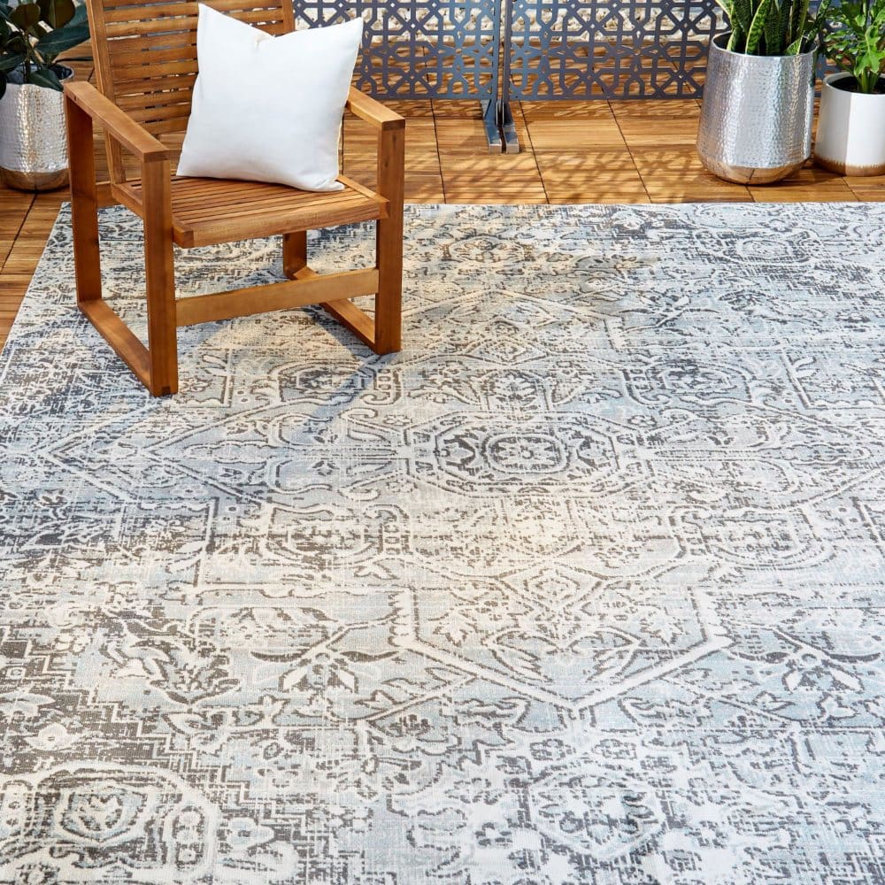 Nicole Miller New York Patio Sofia Fleur Area Rug - Light Gray/Dark Gray - Area Rugs - Nicole Miller