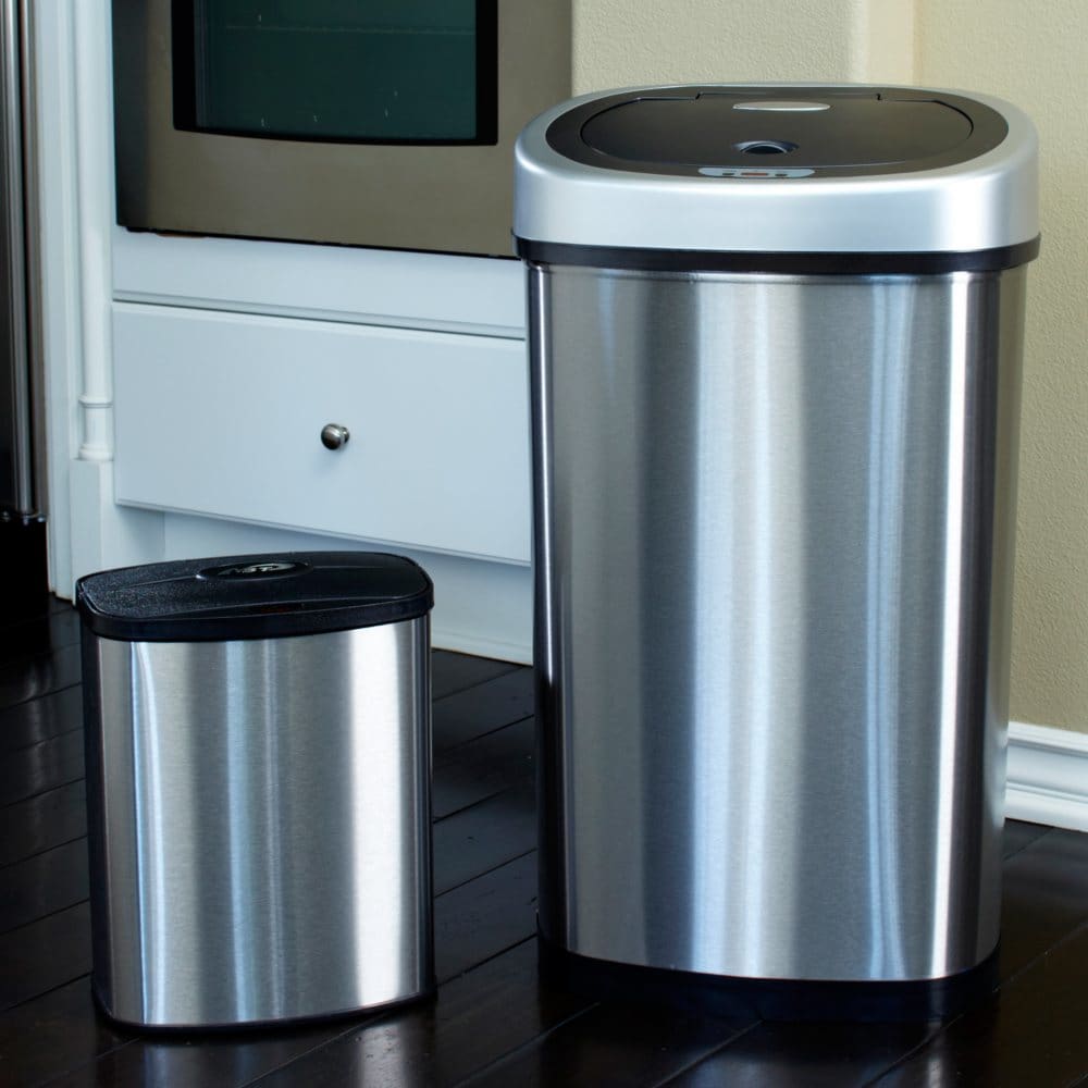 Nine Stars Stainless Steel Sensor Trash Can Set - 13.2 gal. / 2.1 gal. - Trash Cans - Nine