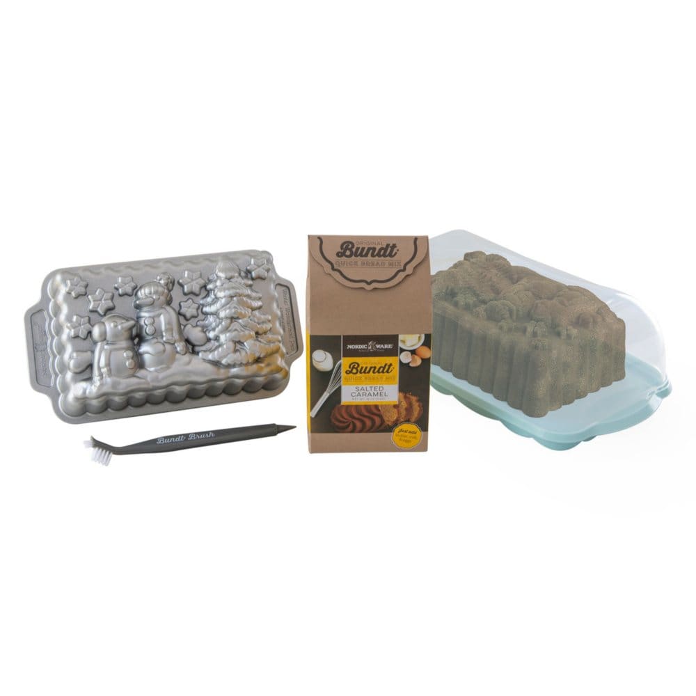 Nordic Ware Holiday Loaf Bundle: Winter Wonderland Loaf Pan Loaf Keeper and Salted Caramel Quick Bread Mix - Bakeware - Nordic Ware