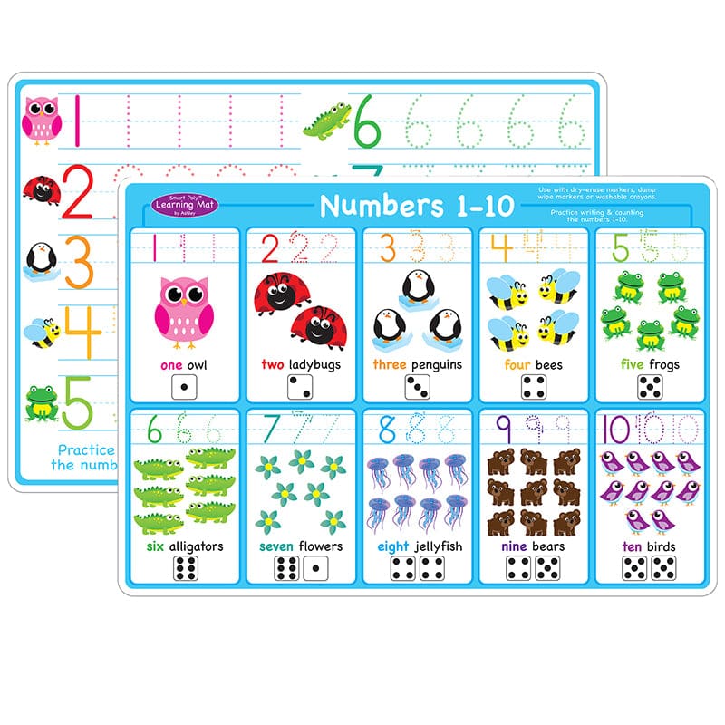 Numbers 1-10 Learning Mat 2 Sided Write On Wipe Off (Pack of 10) - Mats - Ashley Productions