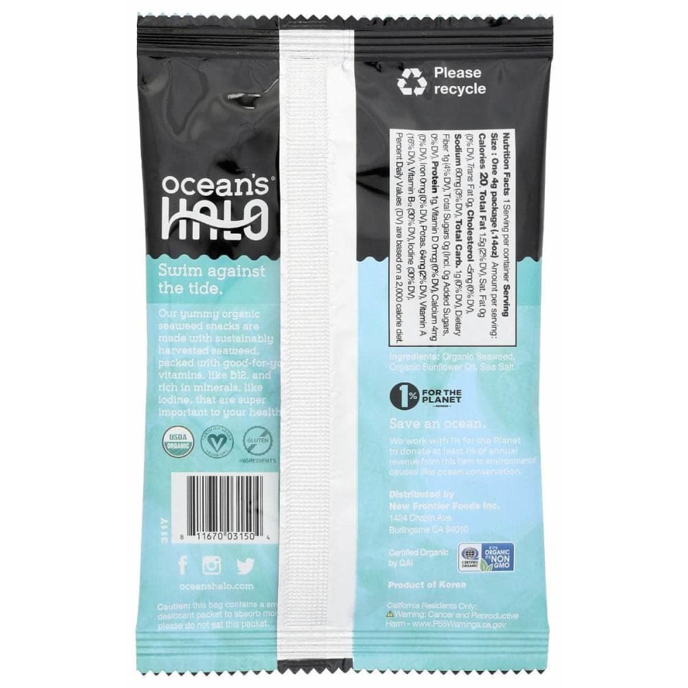 OCEANS HALO Grocery > Snacks OCEANS HALO: Trayless Sea Salt Seaweed Snacks, 0.14 oz