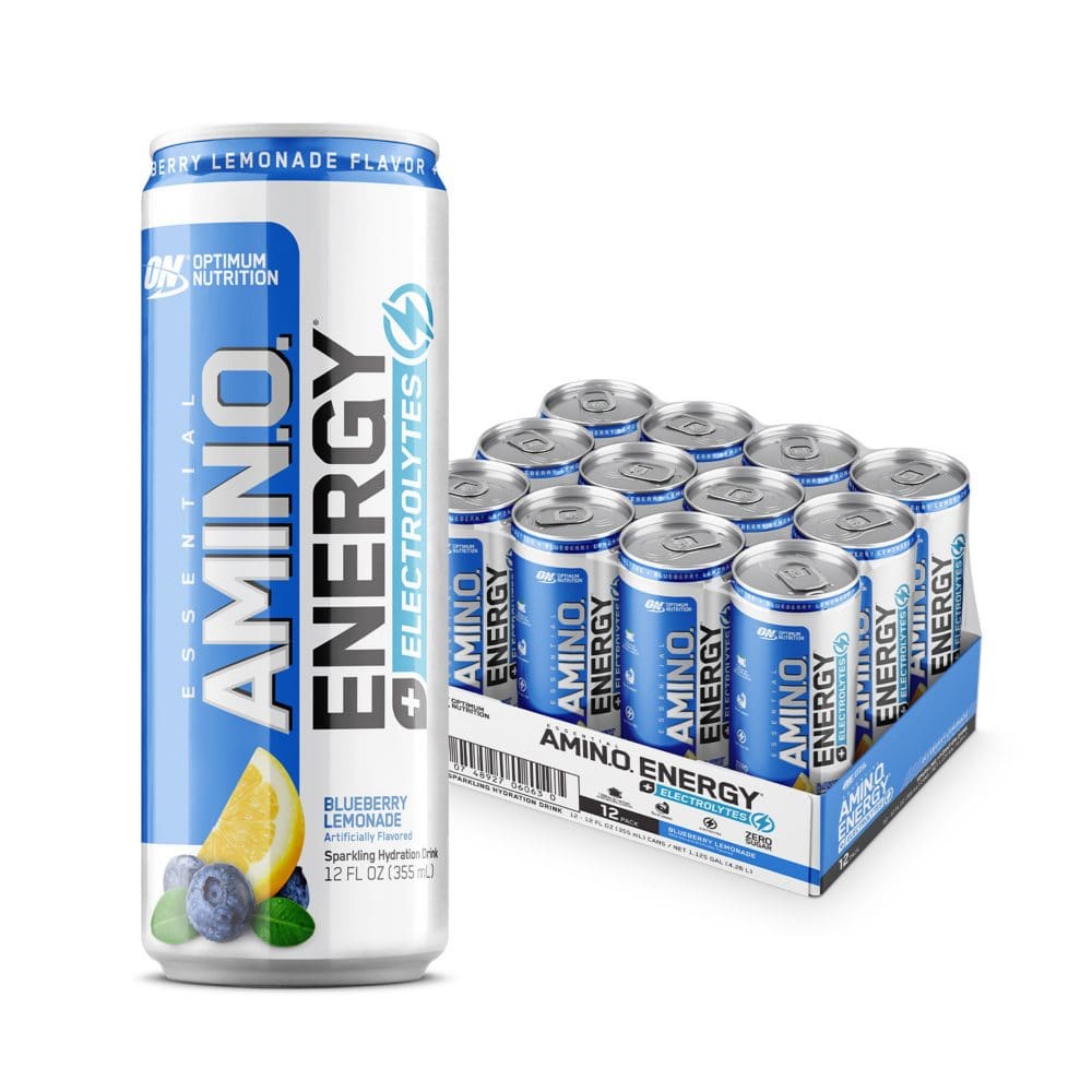 Optimum Nutrition Essential Amino Energy + Electrolytes Sparkling Hydration Drink Blueberry Lemonade (12 ct.) - Diet Nutrition & Protein -