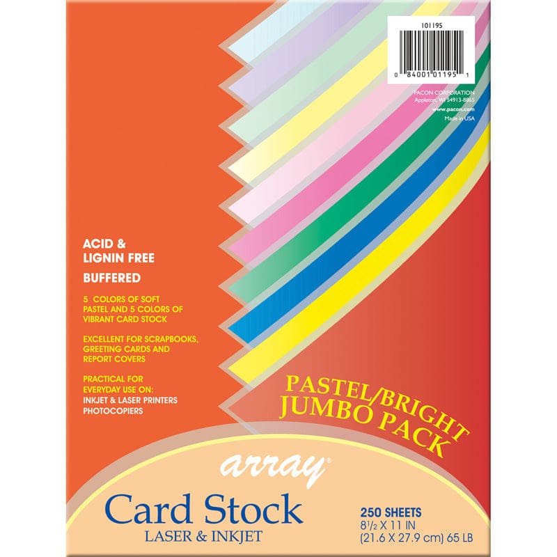 Pastel & Bright Card Stock Assrtmnt 250 Sheets - Card Stock - Dixon Ticonderoga Co - Pacon