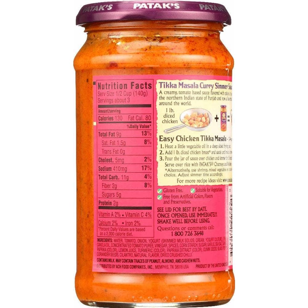 Pataks Patak's Tikka Masala Curry Cooking Sauce, 15 Oz