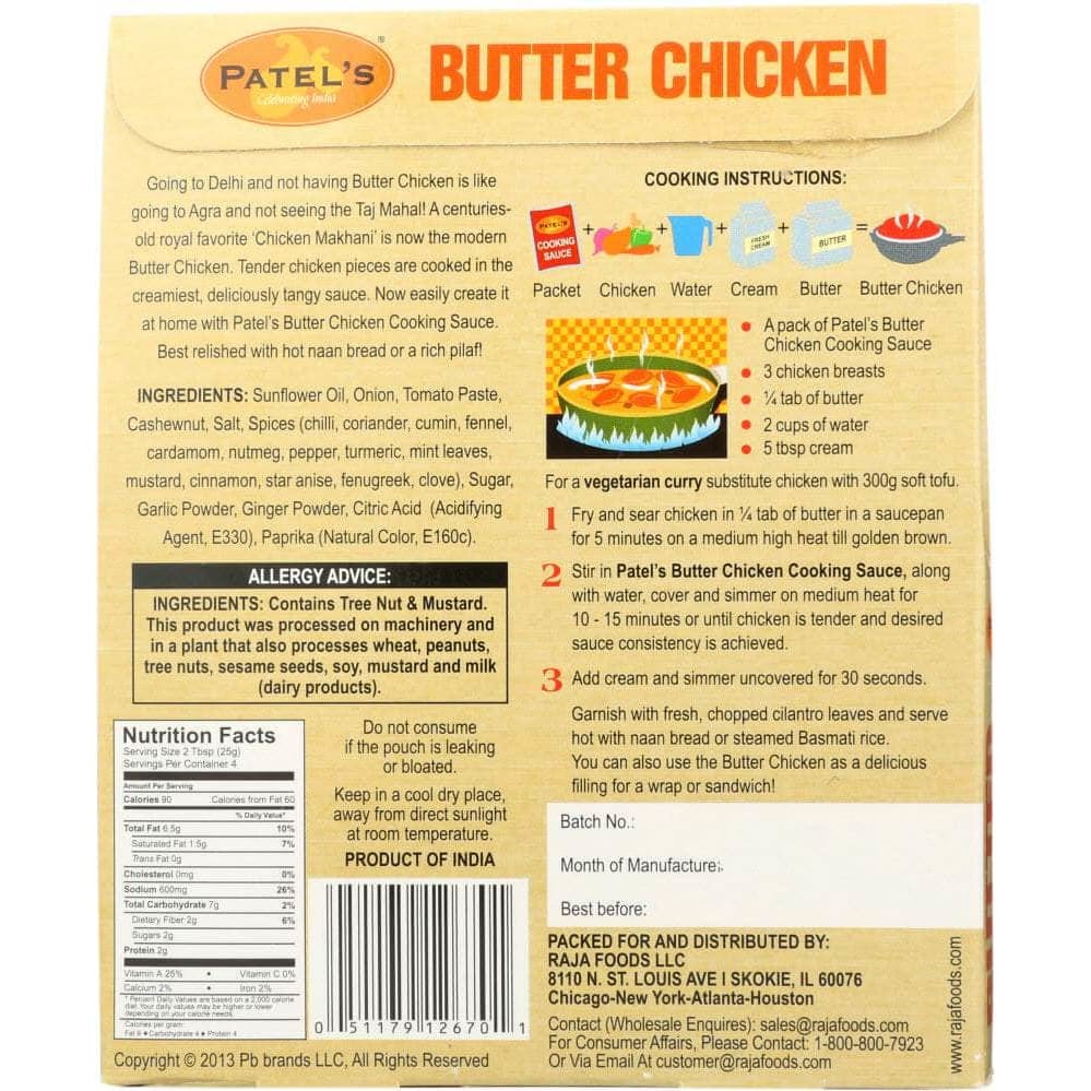 Patel Patel Sauce Butter Chicken With Roasted Spice, 3.53 oz