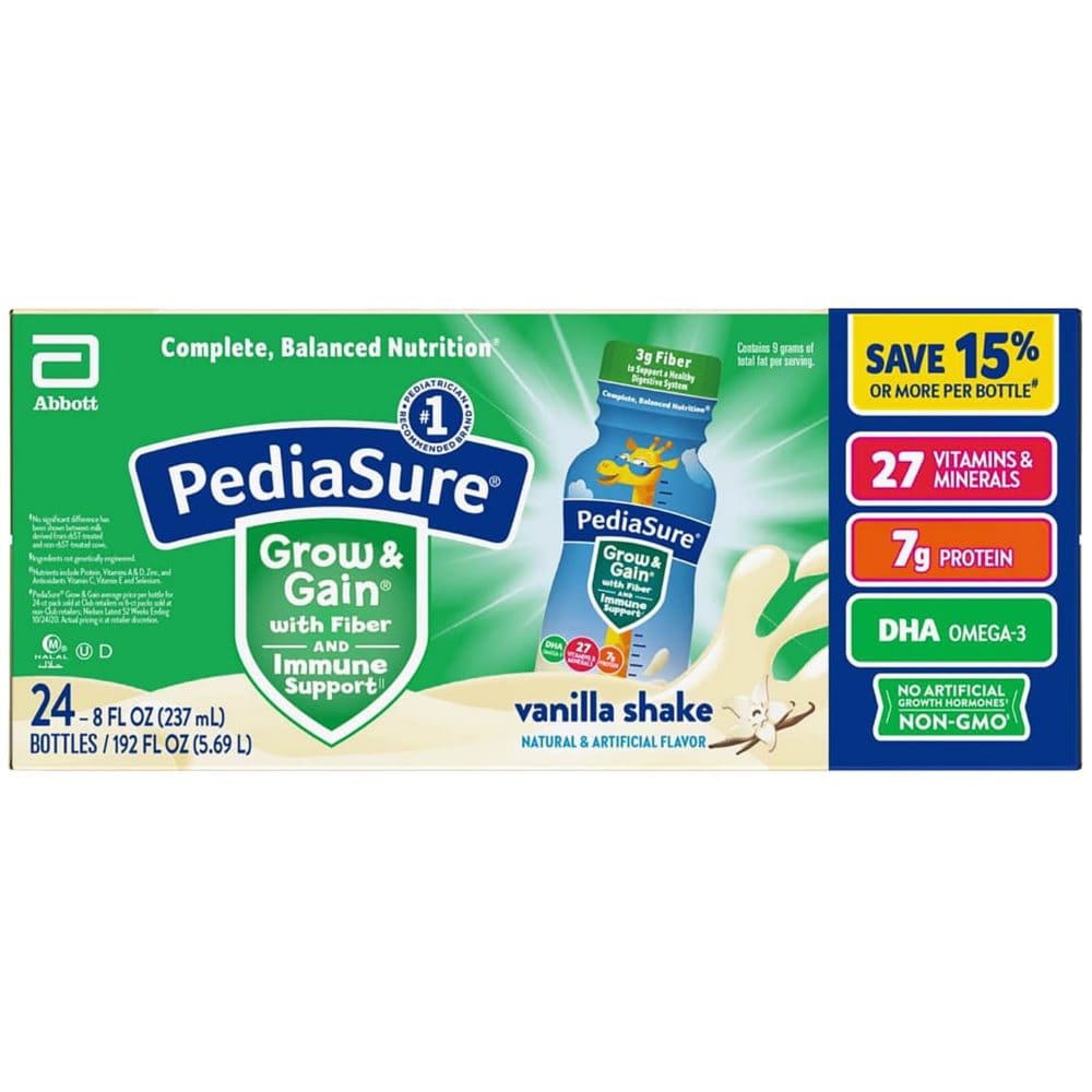 PediaSure Grow and Gain Nutritional Shake with Fiber for Kids Vanilla (8 fl. oz. 24 pk.) - Diet Nutrition & Protein - PediaSure Grow