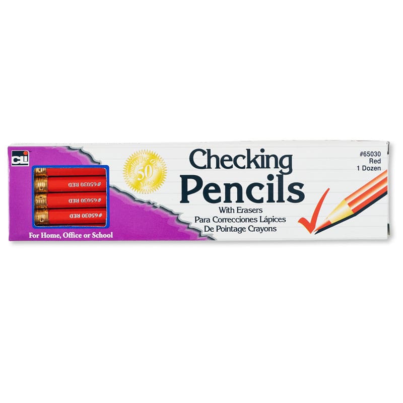 Pencil Checking Red with Eraser 12/Bx (Pack of 12) - Pencils & Accessories - Charles Leonard