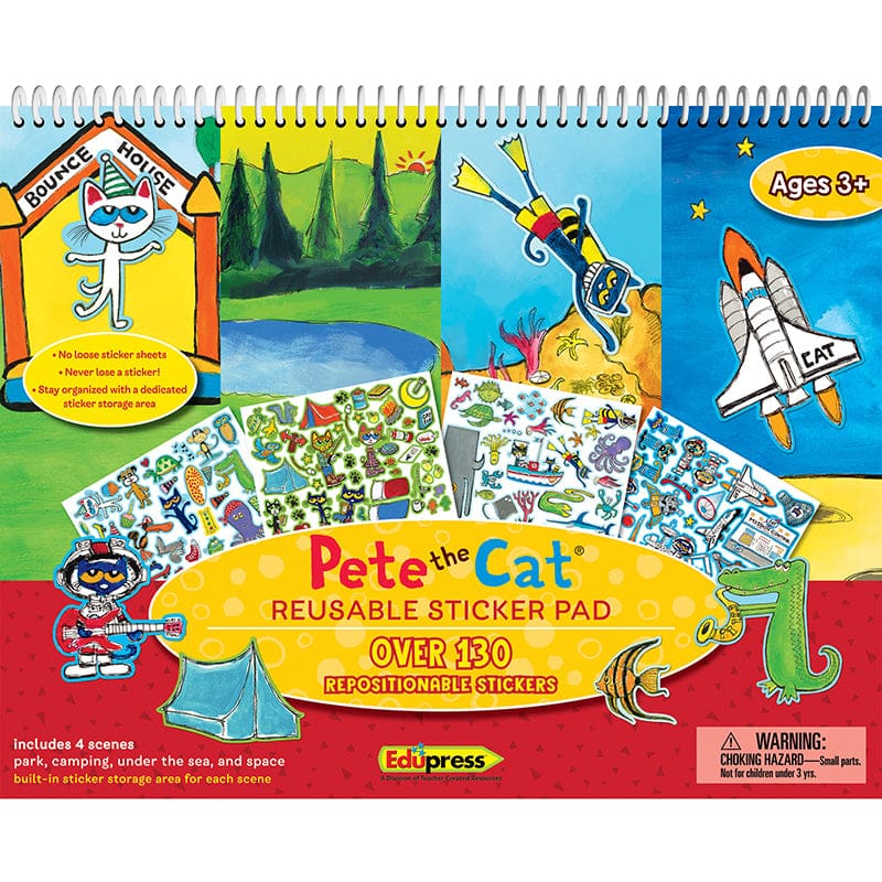 Pete The Cat Reusable Sticker Pad (Pack of 6) - Window Clings - Teacher Created Resources