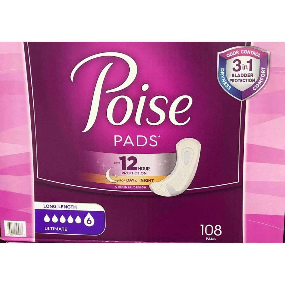 Poise Ultimate Absorbency Long Length, 108 Count - ShelHealth.Com